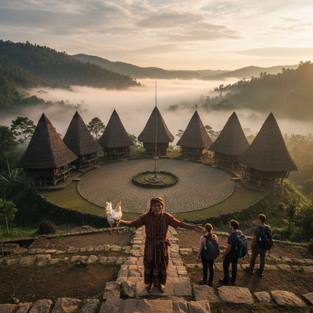 Wae Rebo village arrival ceremony Manggarai elder welcomes guests